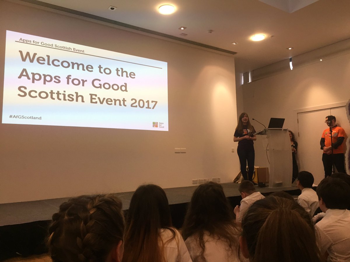AppsforGood's tweet photo. Apps for Good Fellow from @WickHigh Ellora takes the stage to inspire students with her @envirocache story https://t.co/1XxmpjcJQt