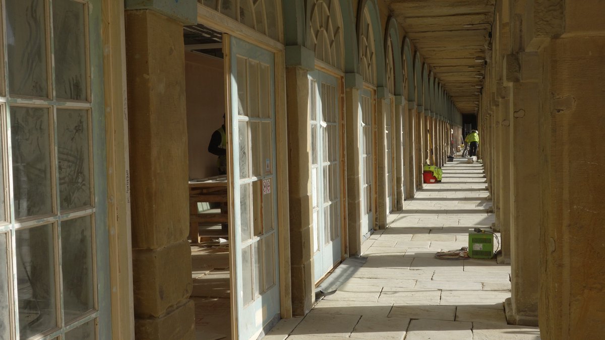 Calderdale's tweet photo. Work continues on @ThePieceHall courtyard as paving stones are laid and a new entrance from the @OrangeBoxHX has been created. See pictures https://t.co/mqs4bTHJfQ