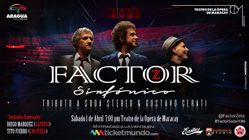 SubSotano1's tweet photo. #sodastereo &amp; #gustavocerati en sinfónico @factorzeta

Sábado 1 de Abril 7:00 pm @teatrooperamcy 
Entradas: https://t.co/UUmJujHz5l https://t.co/xiJG83PwNA