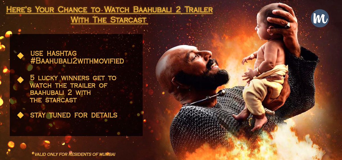 MovifiedBolly's tweet photo. Here's your chance to watch #Baahubali2trailer  before anyone else with #Prabhas and @RanaDaggubati #Baahubali2withMovified https://t.co/Gilv5mlsjg