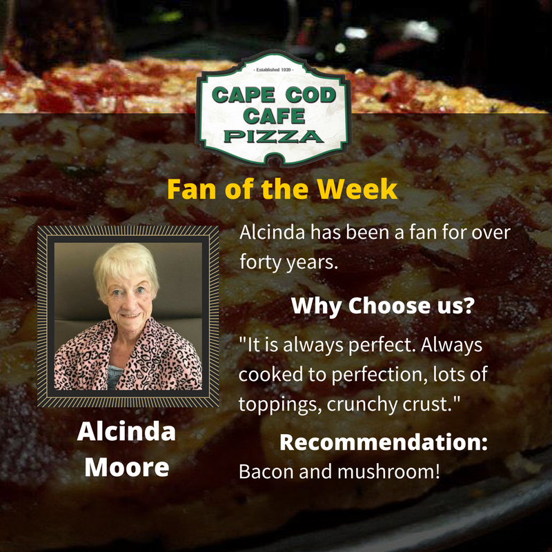 CapeCodCafe's tweet image. Congratulations Alcinda Moore for being our #fanoftheweek. Thank you for being our fan for over 40 years. #CapeCodCafe #BaconandMushroom