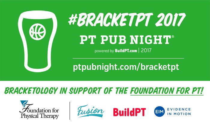PTPubNight's tweet photo. A special thanks to @EIMTeam, @FusionMedStaff1 & @BuildPT for supporting #BracketPT, raising $ for @Foundation4PT! Sign up & play today! https://t.co/E7yazlDMp2