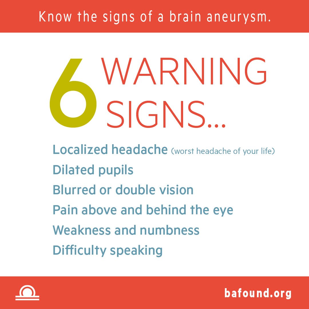 Brain Aneurysm Found On Twitter 1in50 Celebrate Brainawarenessweek And Rt Know The Signs And Symptoms Of A Brainaneurysm Https T Co Fbpdqfebl1 Https T Co Tkjgpbgyai