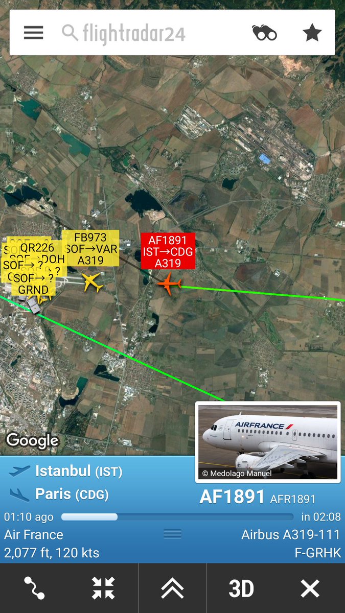 AircraftAlerts's tweet photo. #AF1891 Istanbul-Paris has declared #sqwauk7700 and is diverting to Sofia #f-grhk @airfrance https://t.co/wL84A7uJ0l