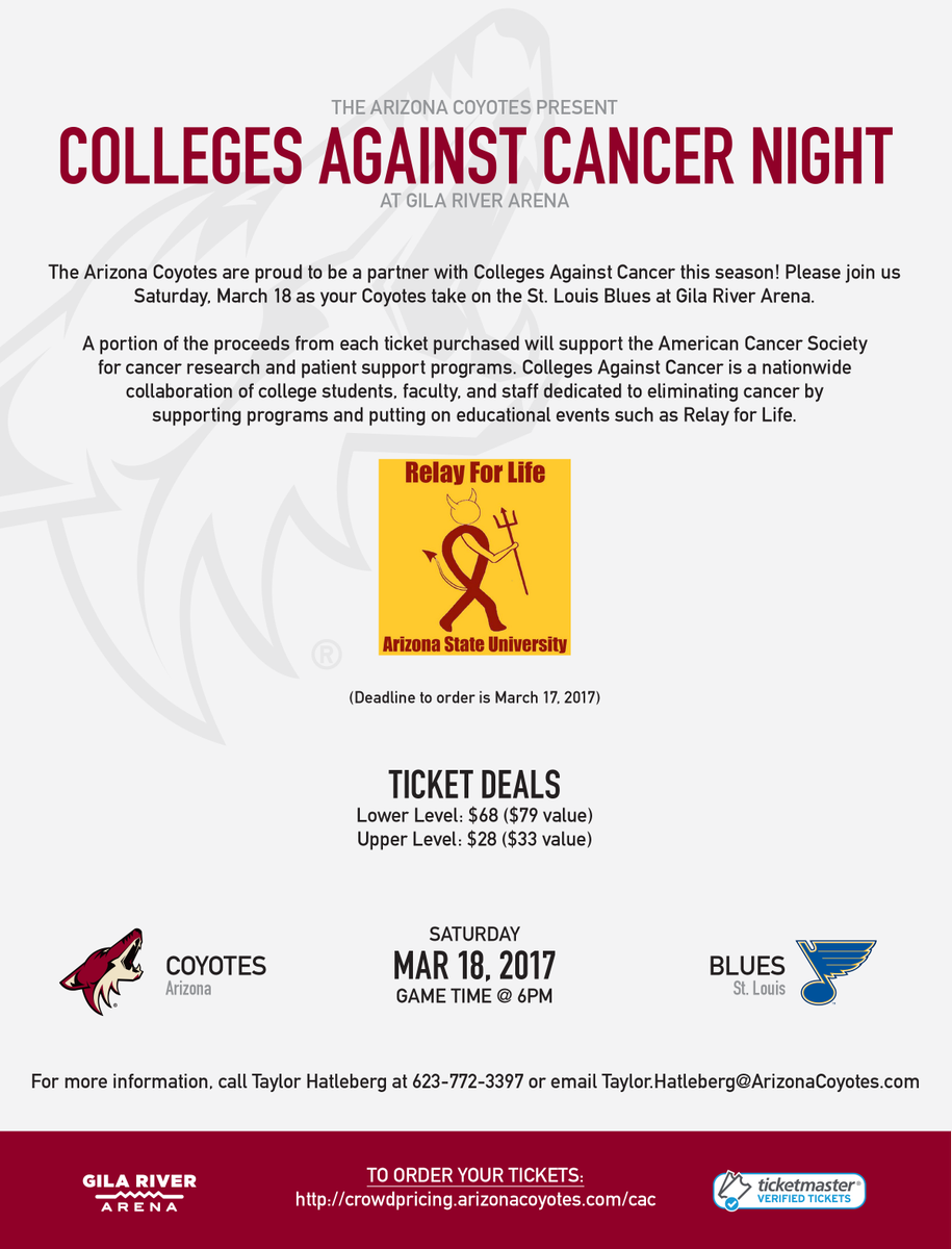 ASU_Relay's tweet image. 2 days left to purchase your #Coyotes #NHL tickets using our link!  #GiveBack #Donate #ASU #SunDevils ow.ly/qCQb308Fpx9