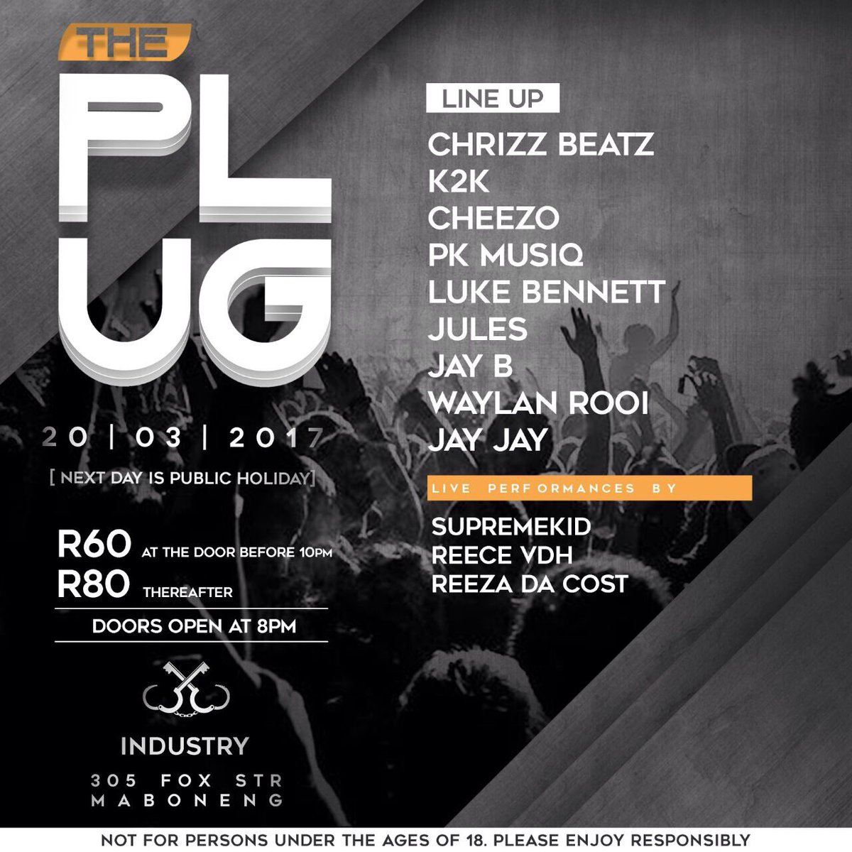ThePlugEvent's tweet image. Let&apos;s plug in and turn up the volume!

INDUSTRY | 305 Fox Street Industry

20 | 03 | 2017

#ThePlug20thMarch