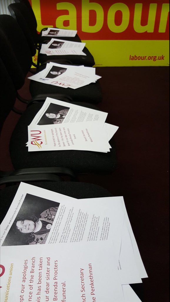 CWUmidlands7's tweet photo. Tonight we pay tribute 2our #Comrade #BrendaProcter @CWUmidlands7 #AGM &amp; donated £100 to @orgreavejustice @CWUnews https://t.co/oec1I7CjMb