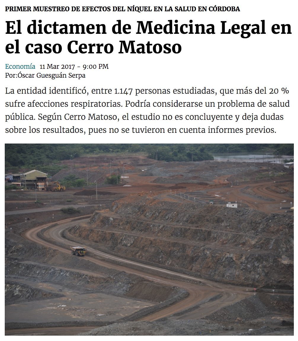 "Después de casi 4 décadas de explotación de níquel, los colombianos no conocen los efectos del mineral en la salud" O.Guesguán #CerroMatoso
