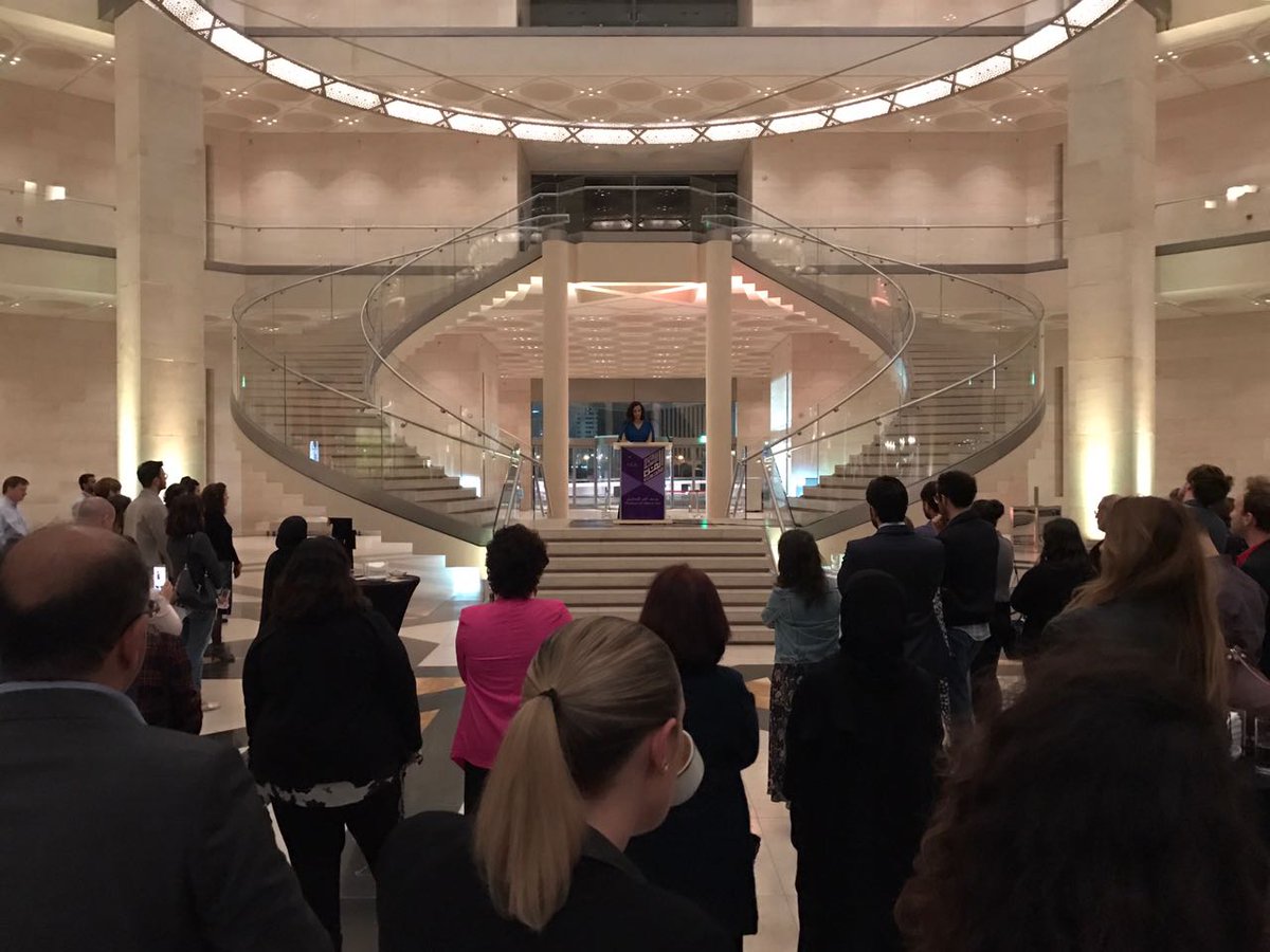 MIAQatar's tweet image. Dr. Mounia Chekhab-Abudaya, #ImperialThreads curator, welcomes the crowd