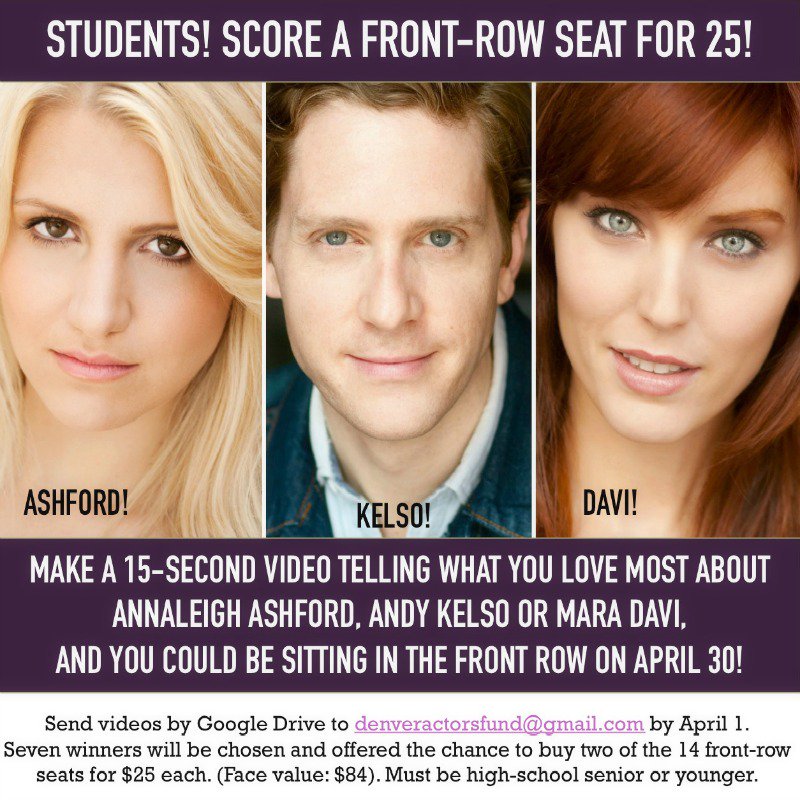 denveractorsfun's tweet photo. Students! Here's how to get a front-row, $84 ticket to #UnitedInLove concert for $25. @TheAAshford @ANDYjKELSO @Mara_Davi @LoneTreeArtsCtr https://t.co/Mg3Bi0wllu
