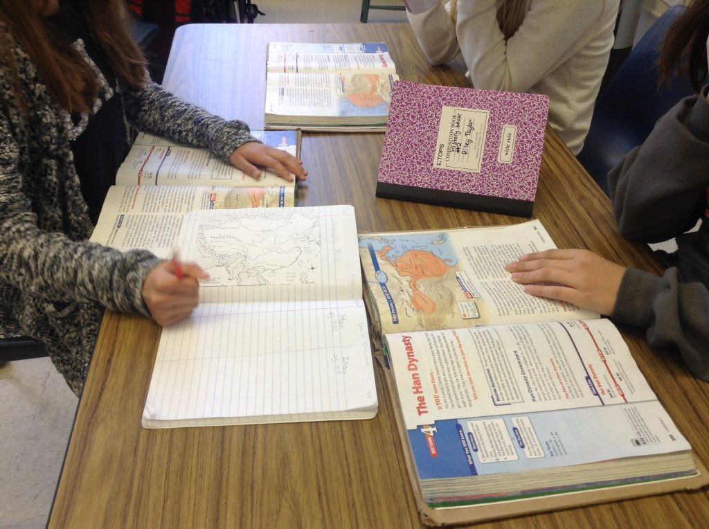 Working in trios to compare the social structure of the Zhou and Han dynasty. #CV4Kids <a href="/validateaffirm/">CCRTL</a> <a href="/wildcatscv/">Creekside</a>