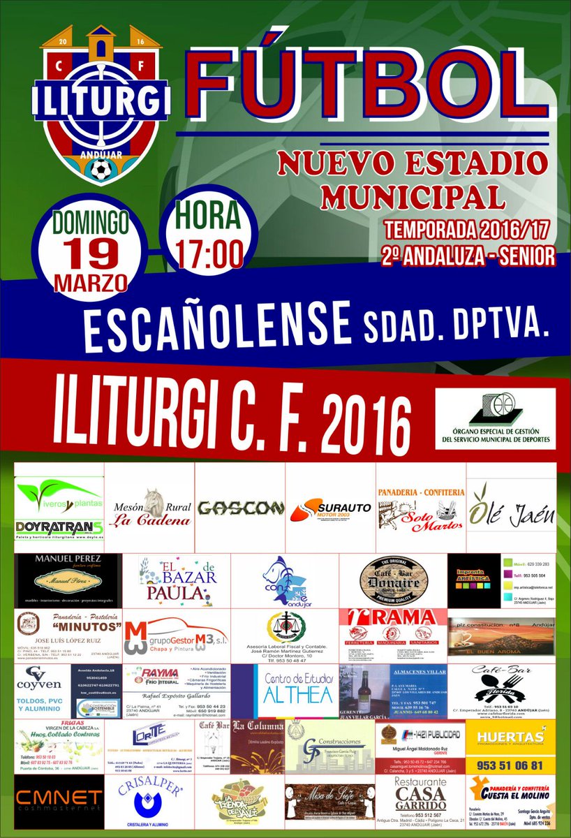 Ya tenemos horario para el partido transcendental del próximo Domingo.El ascenso a un pasito para el <a href="/iliturgi_cf/">𝗜𝗹𝗶𝘁𝘂𝗿𝗴𝗶 𝗖𝗙 𝟮𝟬𝟭𝟲</a> .