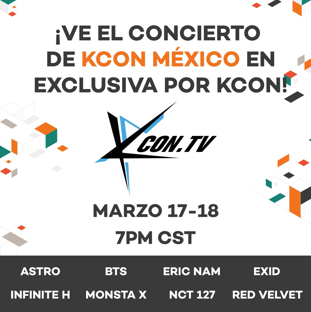 kconmexico's tweet photo. ¡Si no puedes ir al concierto, no te preocupes! ¡https://t.co/Axf8k0Lftv lo transmitirá EN VIVO! ¡17 y 18 de marzo a las 7PM! #KCONMEXICO https://t.co/3hj9LIO0p7