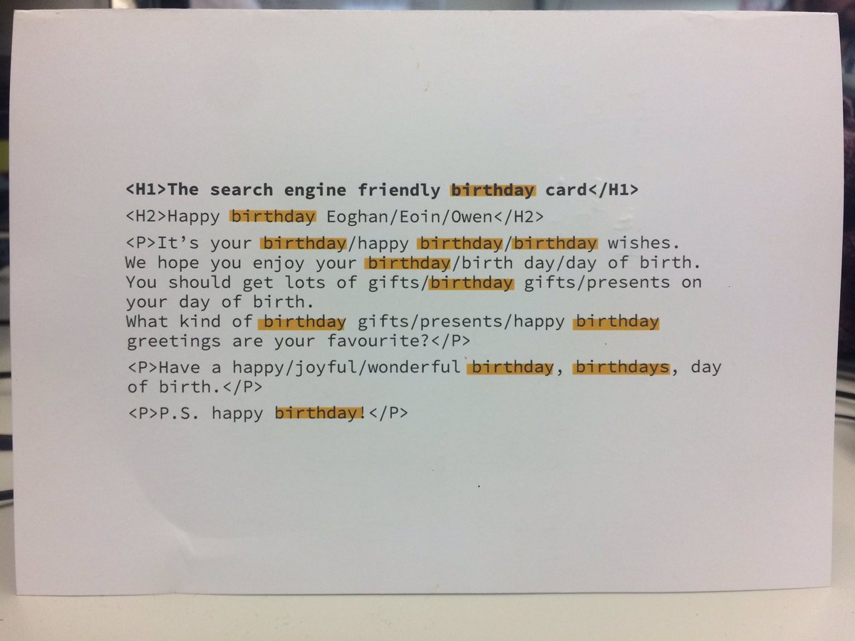 256content's tweet photo. When you make an SEO-friendly birthday card. #seo #seojokes https://t.co/y0StRsB0Ig