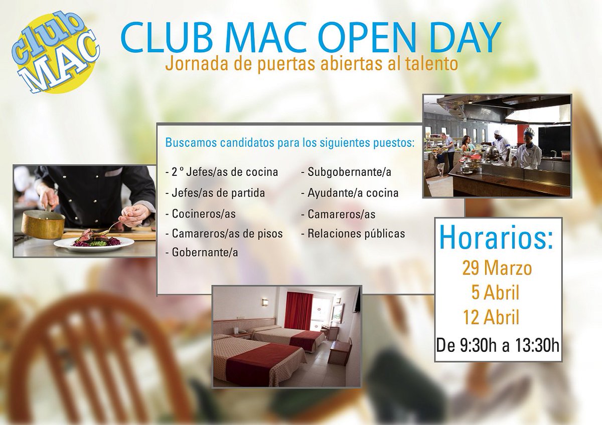 MacHotels's tweet photo. #MacHotels estará de puertas abiertas al #talento durante el #clubmacopenday, los días 29/03, 5/04 y 12/04 https://t.co/YDZsZSs2QM #clubmac https://t.co/WZWo73df6D