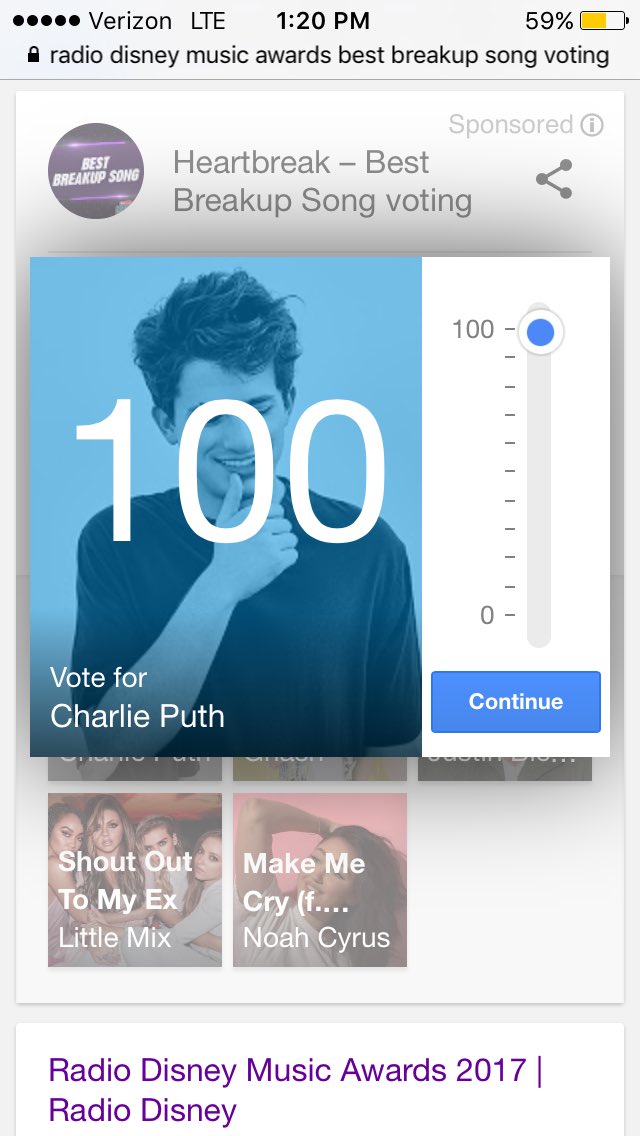 Hi_imJuliaokbye's tweet photo. Dont forget to vote for @charlieputh for #BestBreakUpSong and #BestCollaboration in the Radio Disney Music Awards #RDMA2017 #RDMA https://t.co/MfoUem4pzr