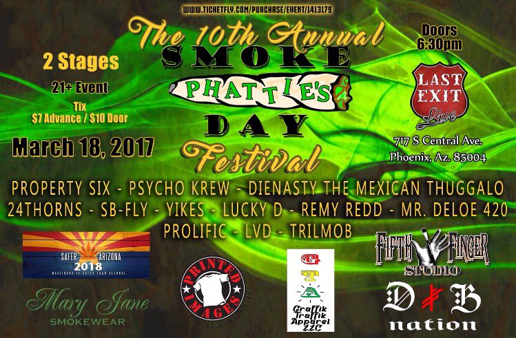 propertysix's tweet photo. THIS SATURDAY @lastexitliveaz  10TH ANNUAL SPD10 FESTIVAL WITH P6!! #indienation #indieartist https://t.co/a7MEibjTMz