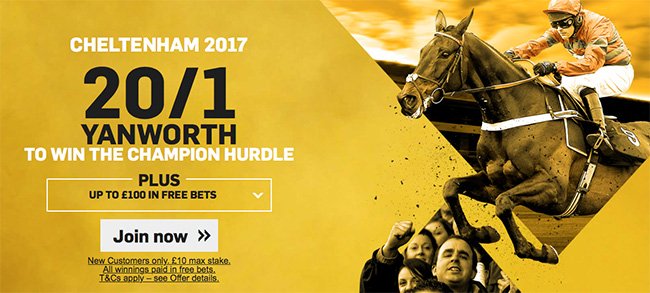 20/1 Yanworth To Win Championship Hurdle!

bit.ly/1NR3joj

£100 in free bets too!