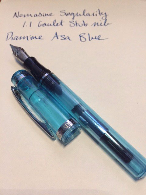 slubkowski's tweet image. My favorite pen/nib/ink combo this past week: Nemosine + 1.1 Goulet stub nib + Diamine Asa Blue. #MondayMatchupGiveaway @GouletPens
