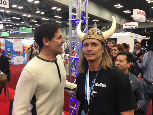 nordicbits's tweet photo. @MarcCuban meeting #ThorTheViking at the #nordicmade booth at #sxsw2017! https://t.co/qqs8W87rAo