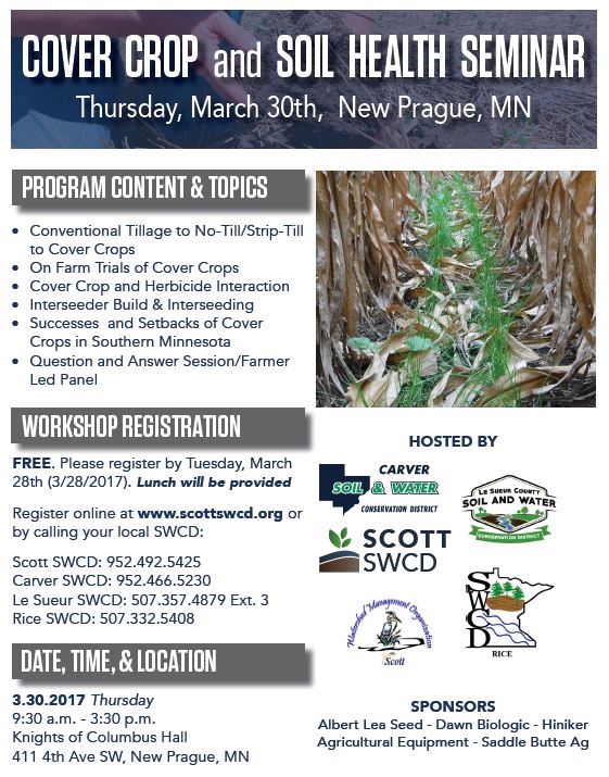 PriorSpringWD's tweet photo. COVER CROP & SOIL HEALTH SEMINAR. Join us: March 30 in New Prague. #healthysoil #healthyland #goodcrops https://t.co/k79xsyMrCS