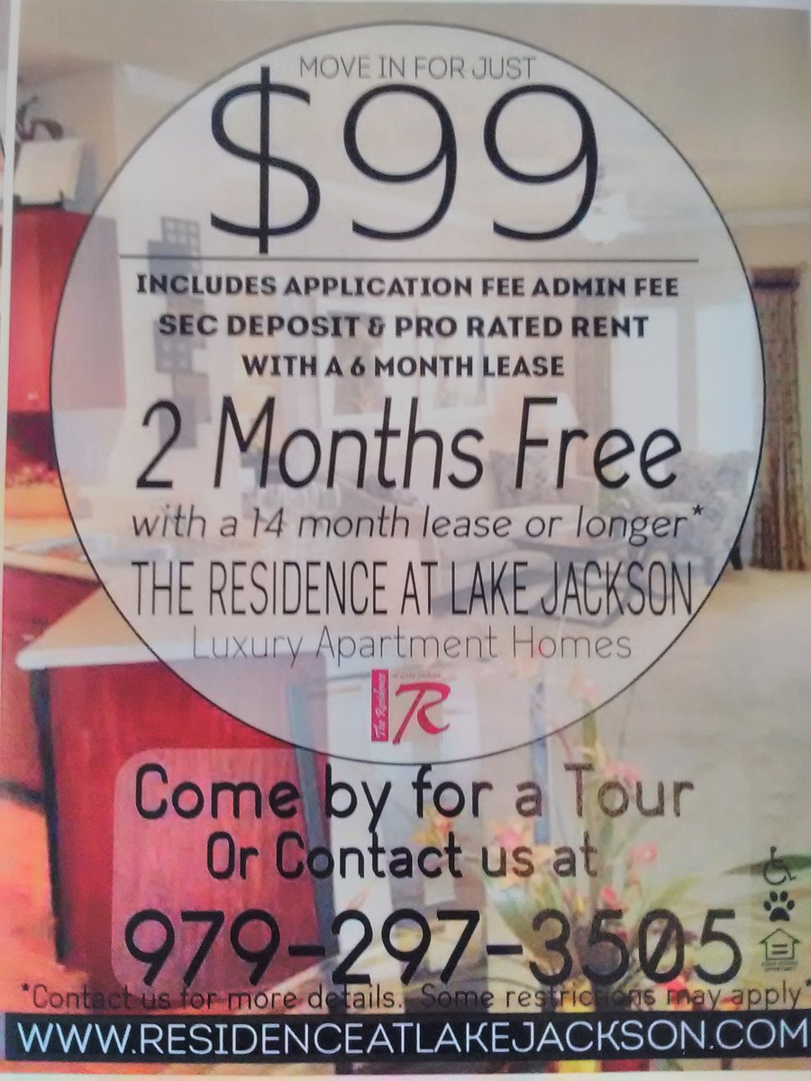 TheResidence's tweet photo. Fantastic Specials! Apply online or call for details! #99Dollars #GreatSavings #TheResidence #CheckUsOut #DontMissIt #2MonthsFree #Awesome https://t.co/0hQXrheAvM
