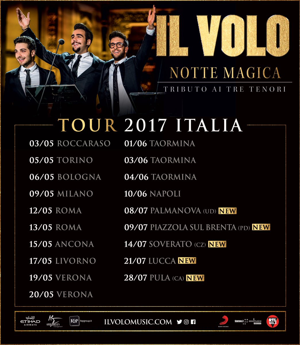 ilvolo's tweet photo. Here we are! Some other new dates of our #NotteMagicaTour! When will you meet us? 👉 https://t.co/6IAY9kpAhX 
#IlVolo #NotteMagica https://t.co/W9fX9fwKm3