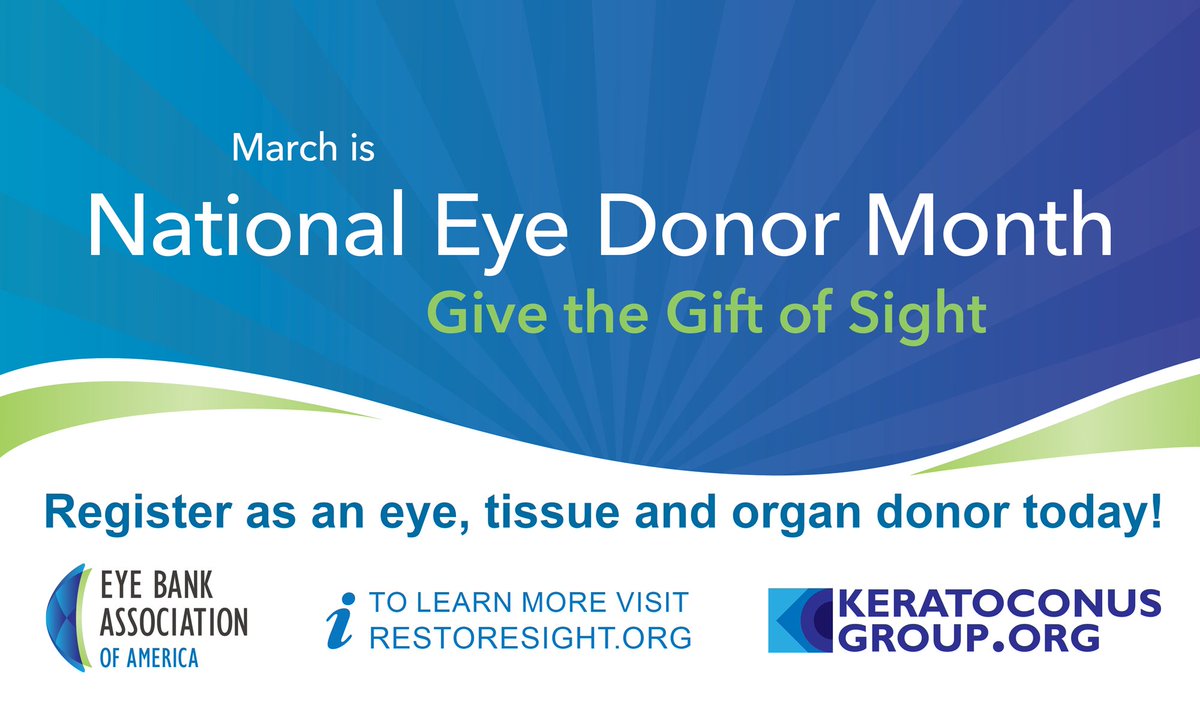 KeratoconusGRP's tweet photo. March is National Eye Donor Month - RETWEET and help to raise awareness about cornea donation https://t.co/ZsdweJojNU #NEDM2017 #giftofsight https://t.co/QkNK1hSEz0