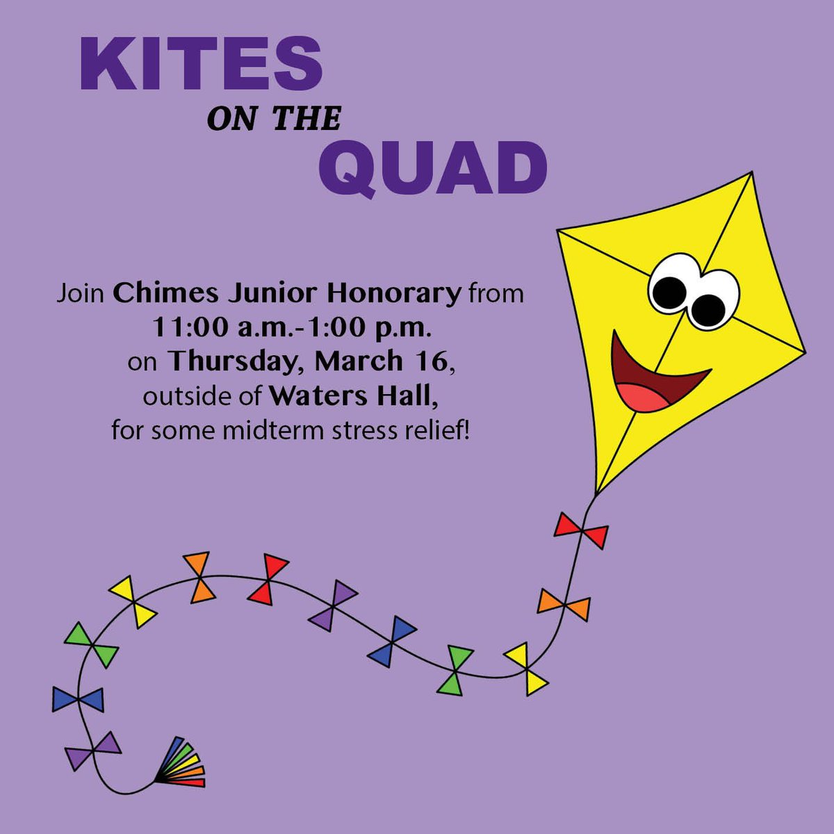 Join us this Thursday to fly kites and relieve some stress! We can't wait to see you.😀