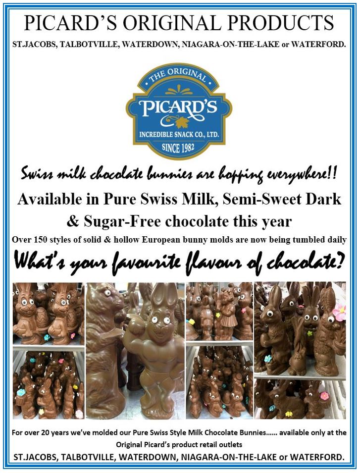 Swiss milk chocolate bunnies :) Available St. Jacobs, Talbotville, Waterdown, NOTL, and Waterford (across from Foodland)