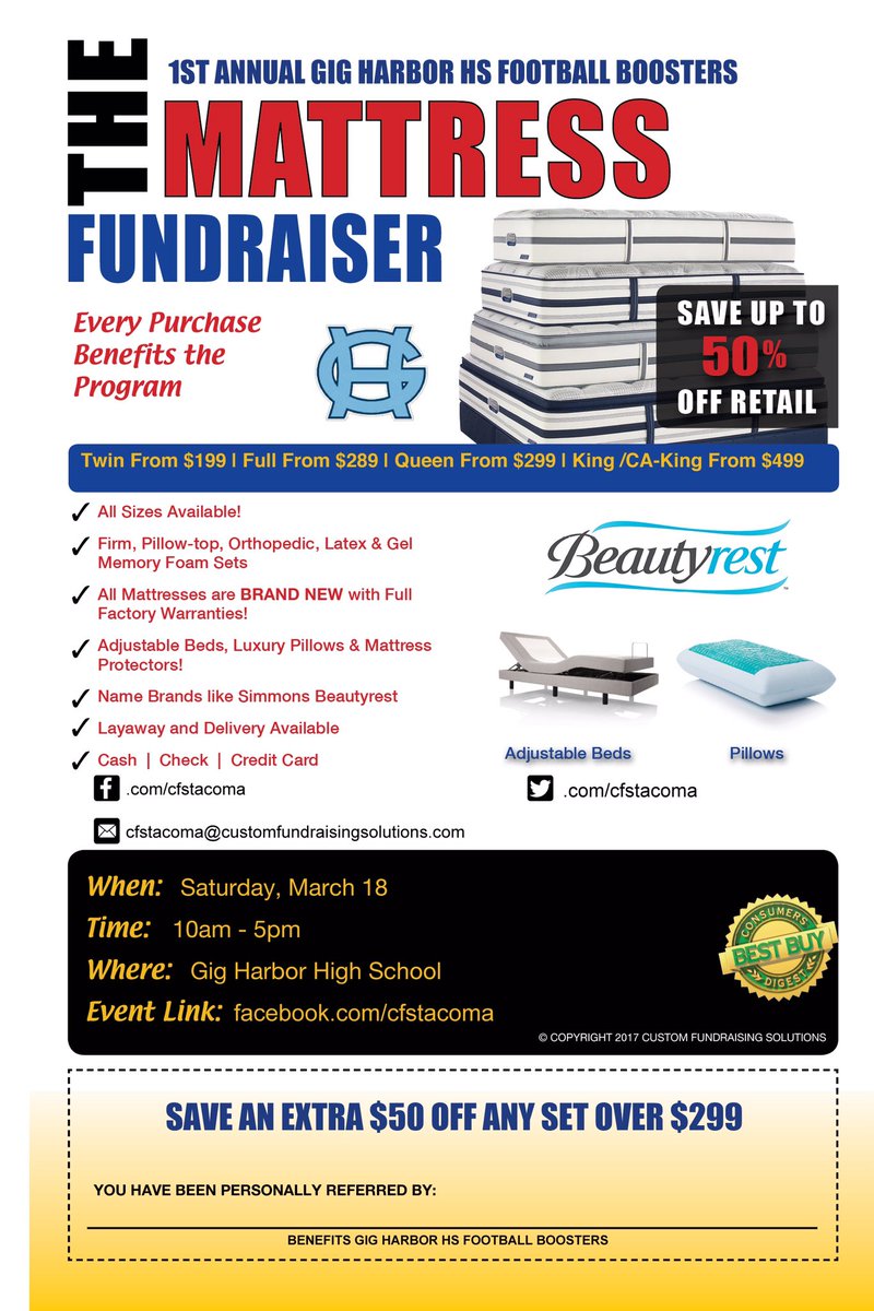 Attn GH:  if your in the market for a bed, come snag a top of the line bed below retail and help support Tides Football: