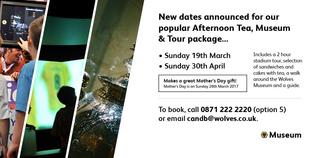 Wolves's tweet photo. There are a few places available for this Sundays stadium tour, afternoon tea and museum package.  https://t.co/gNBG50Ts25 https://t.co/PoIsW5WY4u