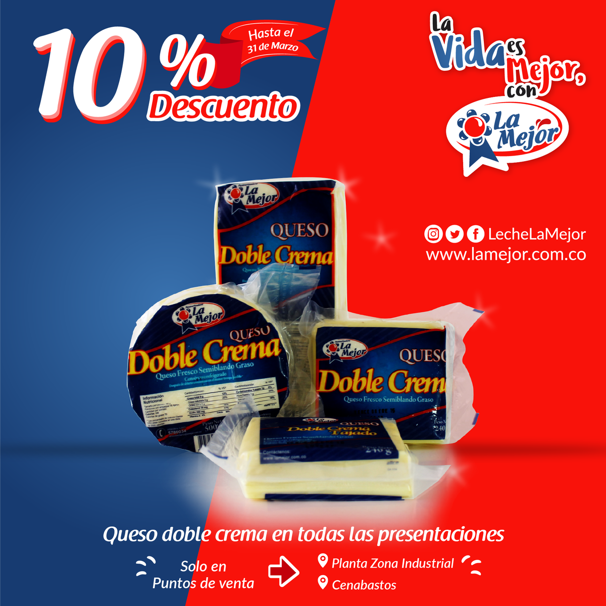 Lamejorco_'s tweet photo. Tenemos descuentos del 10% en todas las presentaciones de #Leche, #QuesoDobleCrema y #QuesoPaisa. Aprovecha en puntos de ventas autorizados. https://t.co/qk5Bh12hZO