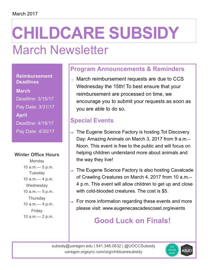 UOCCSubsidy's tweet photo. Happy Week 10! Check out our March newsletter 💜 https://t.co/CA3ueUVKop