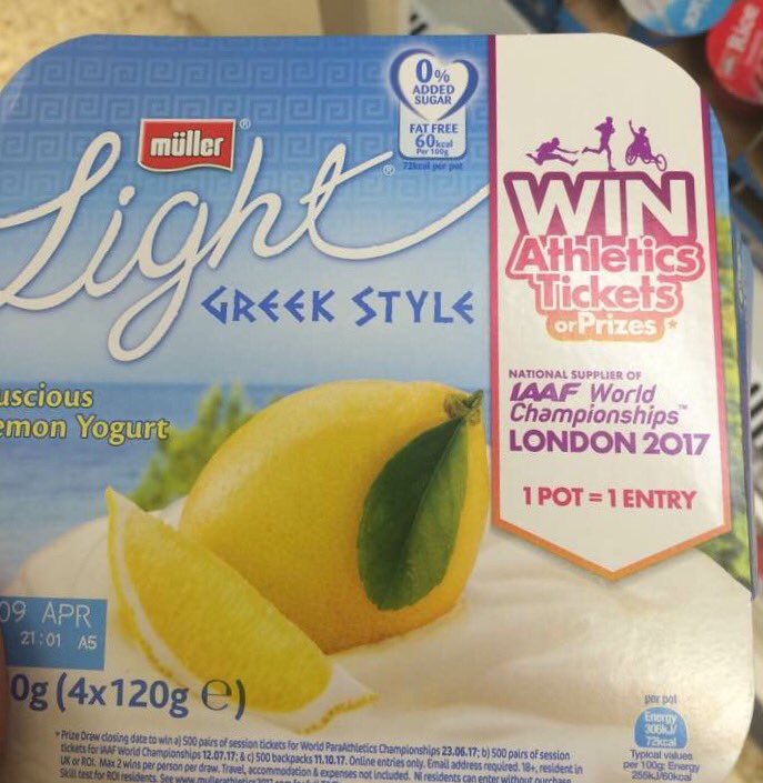 Pierceathletics's tweet photo. Great to see 700m Muller yogurts promoting the IAAF World Championships in London this Summer - Support companies who sponsor sport! https://t.co/rX1v3zjPXy