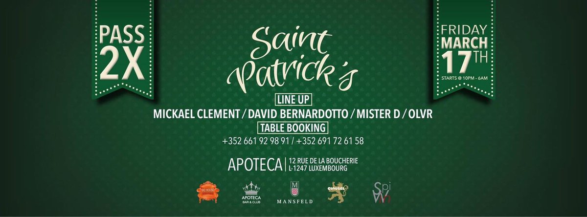 MisterD_SoHouse's tweet photo. #APOTECA #LUXEMBOURG #SOHOUSE #HOUSEMUSIC ....
Friday 17 March https://t.co/mBM5a5yN4k