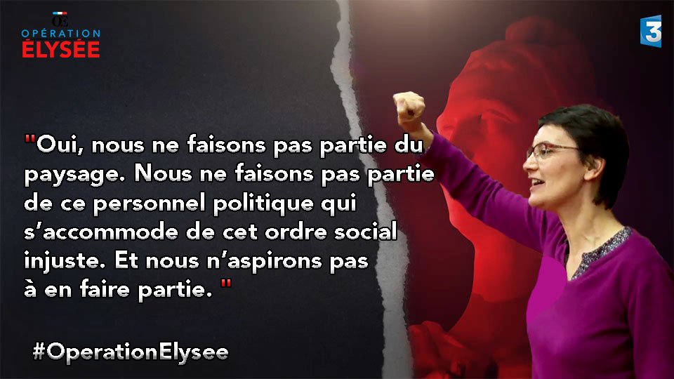 OperationElysee's tweet photo. "Je ne suis pas candidate pour devenir présidente de la République. "  @n_arthaud #OperationElysee @LutteOuvriere #LO https://t.co/TxquqnzgHz