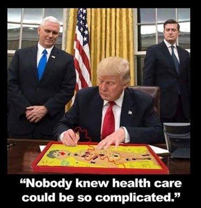 RJSzczerba's tweet image. but, don't worry ... The Donald is furiously working on a new healthcare plan to save us all.