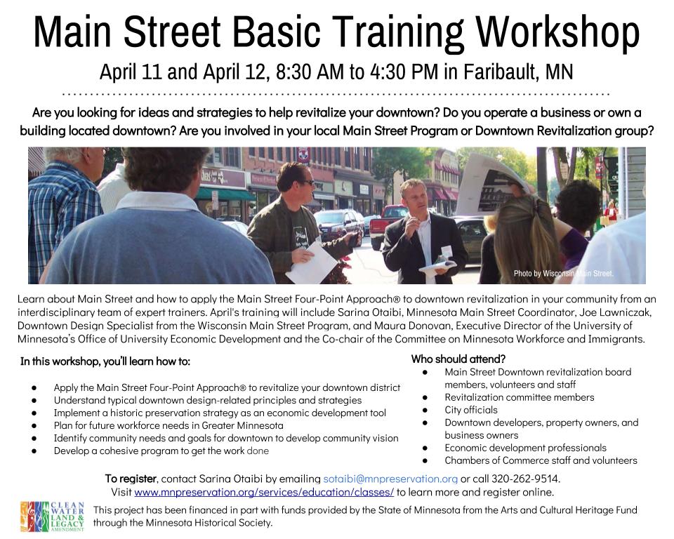 Join us for 2017 #MNMainStreet Basic Training in downtown Faribault <a href="/prmotefaribault/">Faribault, MN</a>! Register and learn more > paom.z2systems.com/np/clients/pao…