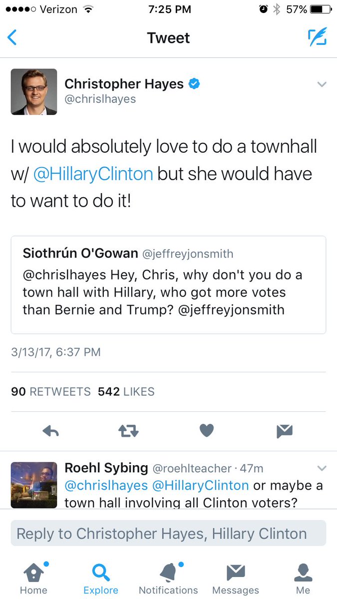 Hilarious that some people who follow politics can't figure out why Bernie is doing town halls (he cares) but Hill isn't (she doesn't)