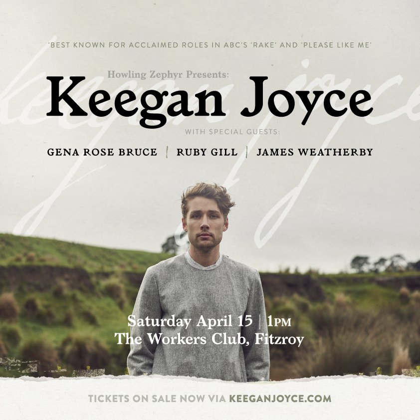 howlingzephyr's tweet photo. SUPPORTS ANNOUNCED
@_gena_rose @rubymarygill #jamesweatherby joining @keeganjoyce 15 of April @TheWorkersClub Tix >>https://t.co/CeUDBVwpan https://t.co/rnVpWIkBon