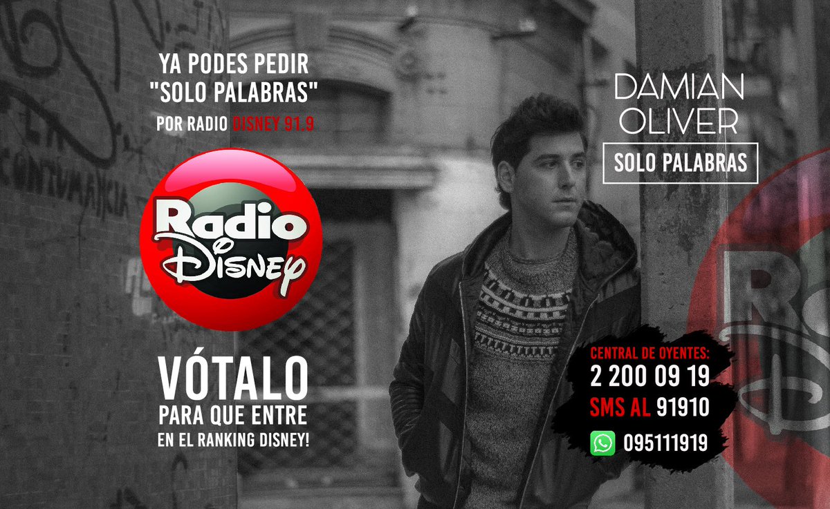 Pedir "Solo Palabras" por <a href="/RadioDisneyURU/">Radio Disney Uruguay</a> 91.9 FM
Vótalo para el Ranking Disney! 😁🎙
Llamando a la central de oyentes, Whatsapp o SMS.