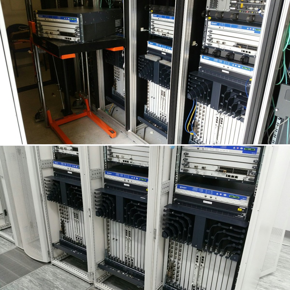 securetrans's tweet photo. https://t.co/6r6YQY2W2h they came out and they went back in. @JuniperNetworks #Mx960 &amp; #mx240 de/re rack all in the day. #iot #datacenter https://t.co/cGIKFdAQvy