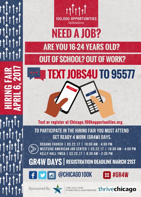 Chicago100k's tweet photo. Chicago 100k: Attend our #GetReady4Work day + earn a spot to interview w/ companies at our Hiring Fair on April 6th!! https://t.co/gSm6LIdPV4
