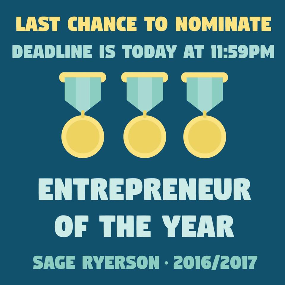 sageryerson's tweet photo. Be sure to get those last minute nominations in for the Entrepreneur of the Year award! Submit by 11:59PM tonight! https://t.co/3wqRgqbvfY https://t.co/YQ5z7O4liy