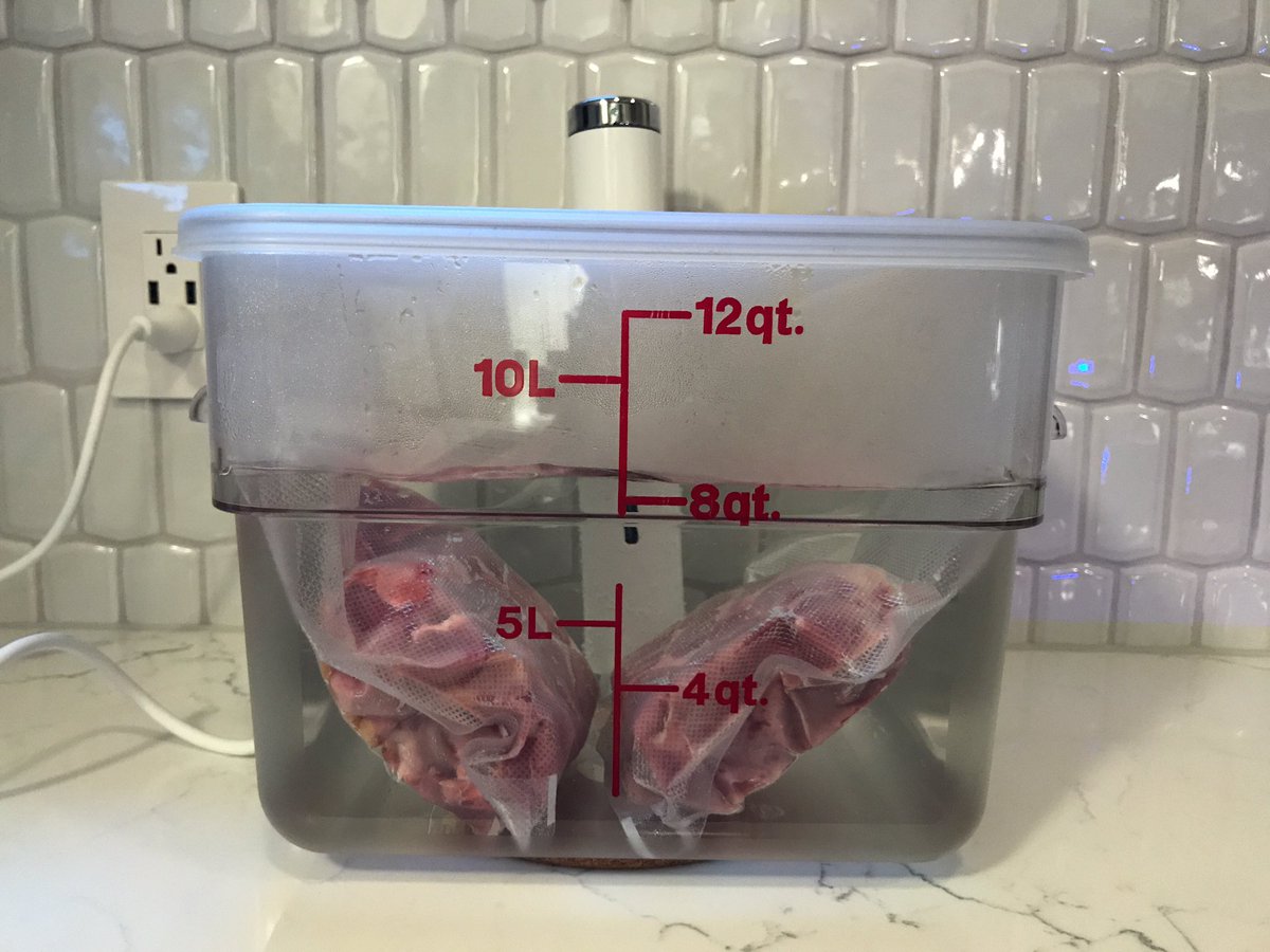 SousVideLife's tweet photo. Pork shoulder in the #sousvide bath with maple bacon. Trying it at 160F for 20 hours. #cookingwithjoule https://t.co/MYm8eUuwcg