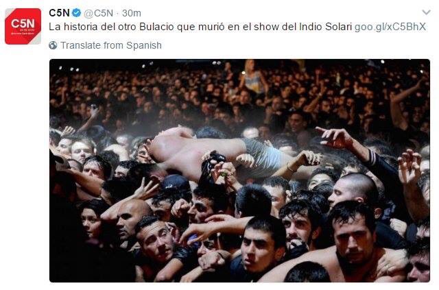 mayrasmendoza's tweet photo. Hola @C5N Walter Bulacio no "murió en un recital del Indio Solari" Fue torturado, asesinado x la policía en una comisaría #ViolenciaEsMentir https://t.co/8V8IboxMSB