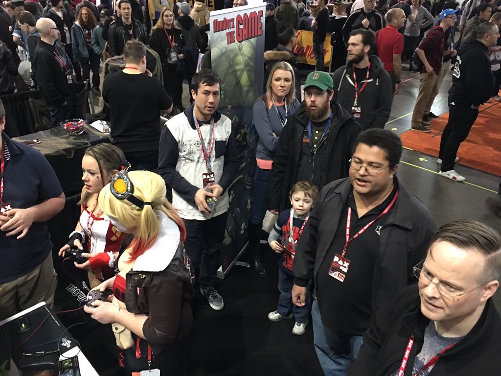 theminibotz's tweet image. The MiniBotz booth at paxeast ... yep that's our new friend @BheckaSin as Bombshell Harley #minibotz #PaxEast2017 #boston
