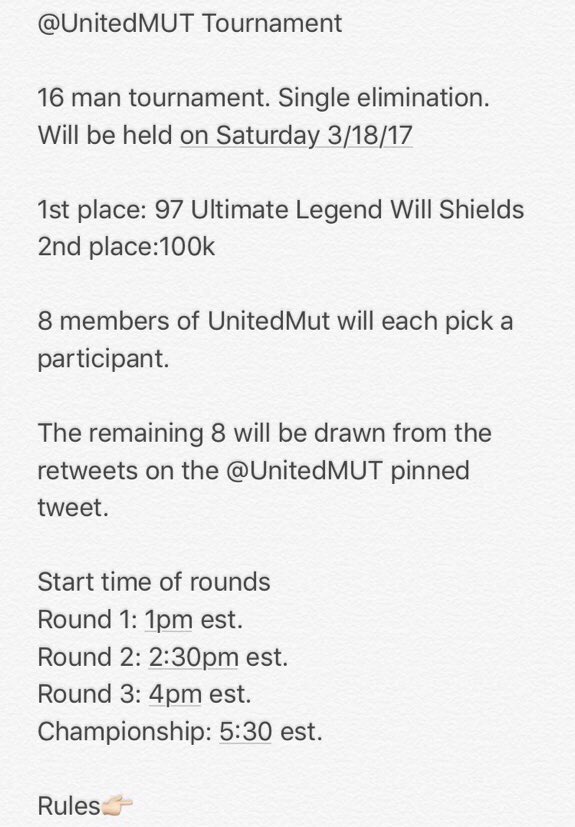 UnitedMUT's tweet image. 🚨UnitedMUT will be hosting a Community Tournament. 

RT this for a chance to be entered in the tournament and win a 97 UL Will Shields!🚨