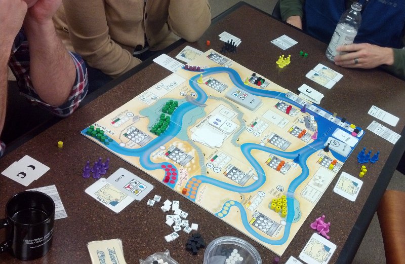 c_weege's tweet photo. Another playtest of Acre-foot at work. Partway through my introduction a poor coworker realized I said "45 minute" not "4-to-5 minute" game. https://t.co/kGs4UMGJ9E